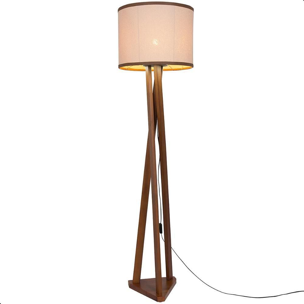 Luminária de Chão Estrela com Pés de Madeira e Palha Natural 162cm