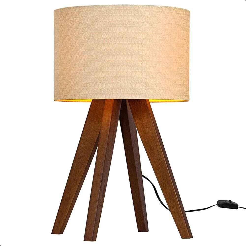 Abajur Madri com Pés de Madeira e Tecido Tramê Bege 51cm