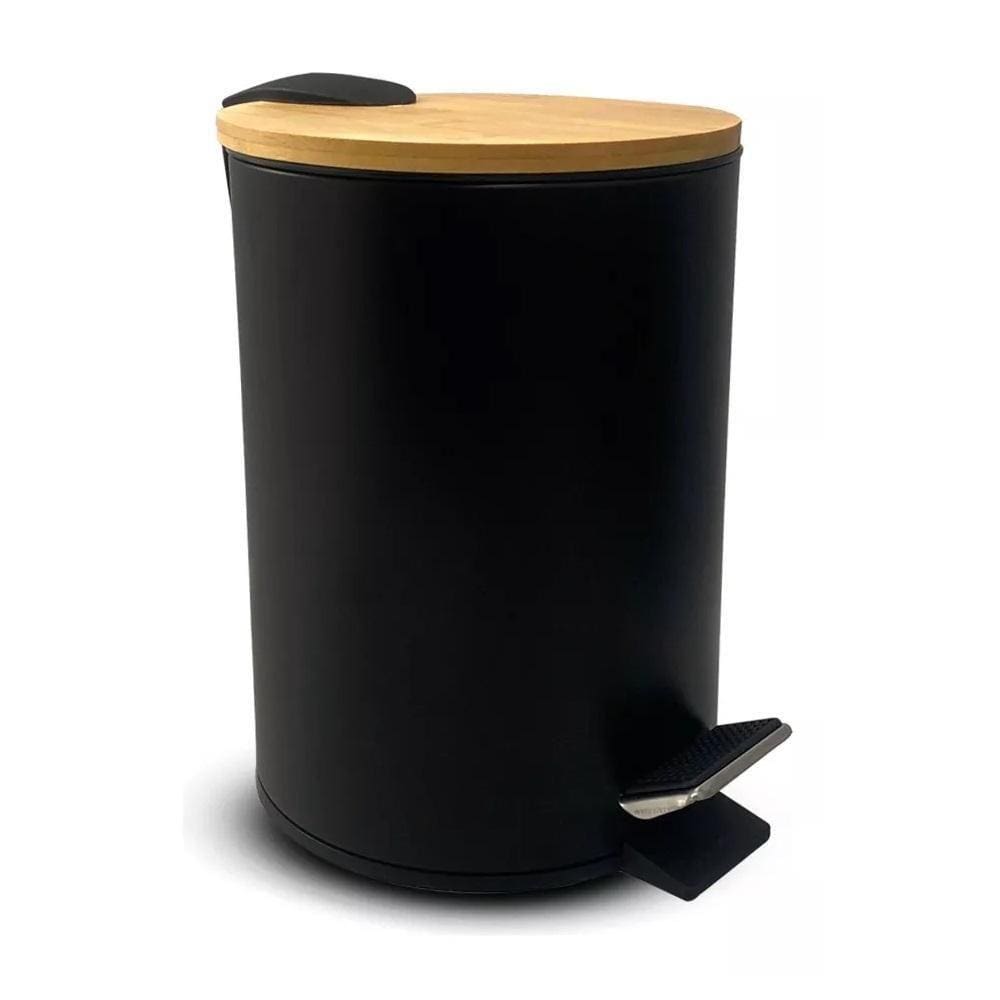 Lixeira Tampa Bamboo Circular 3 Litros Pedal Balde Interno