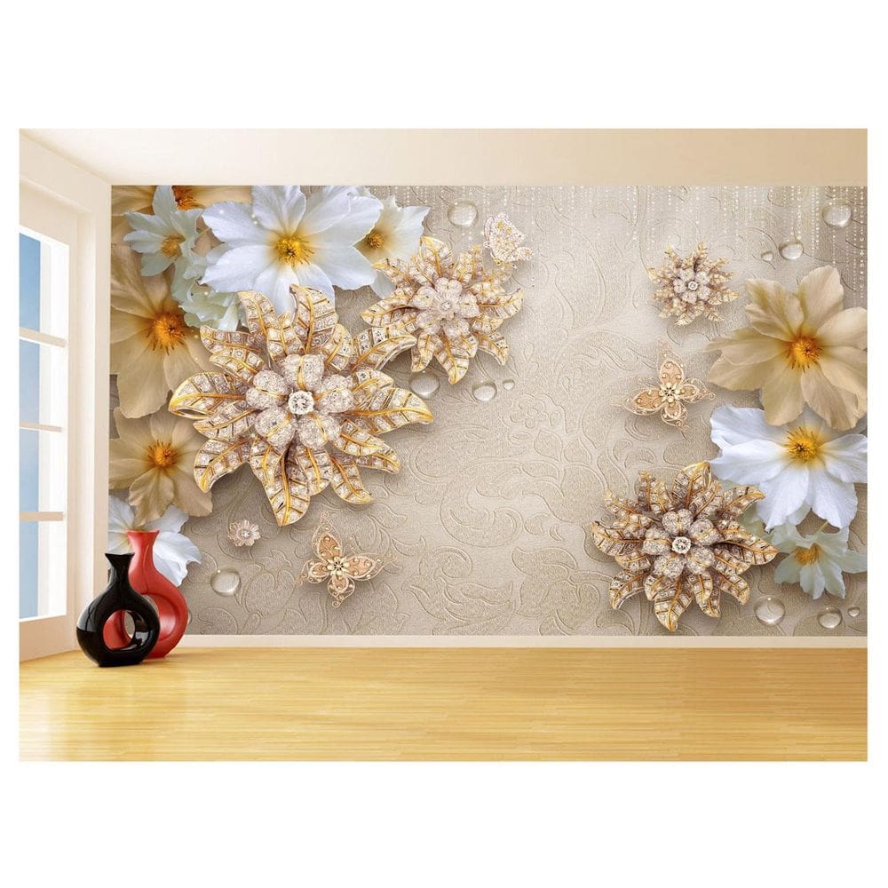 Papel De Parede 3D Floral Textura Sala Flores 3,5M Xfl327