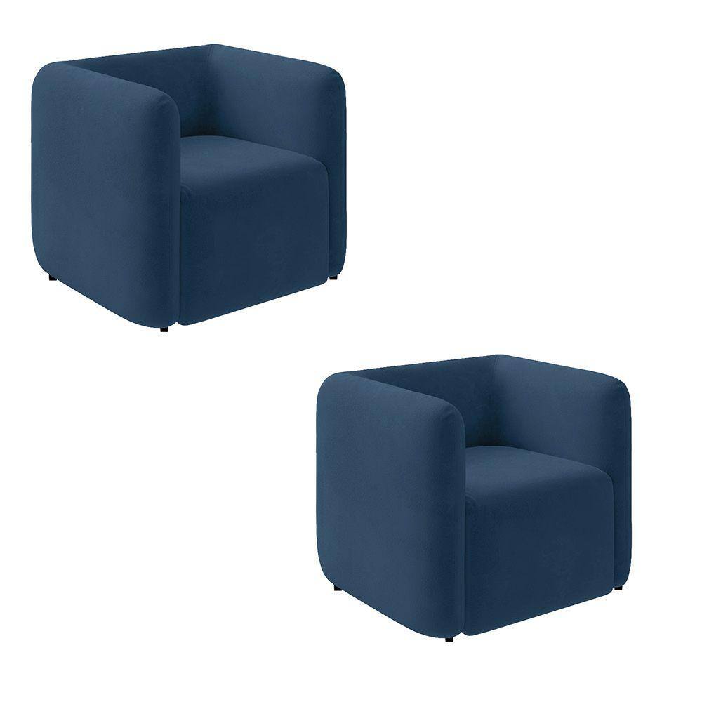 Poltrona Sala de Estar Decorativa Kit 2 Laguna Veludo Azul Marinho K01 - D`Rossi