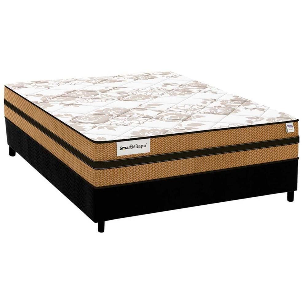 Cama Box Casal: Colchão Molas Ensacadas Plumatex MasterPocket Smart Milano + Base CRC Suede Black(138x188)