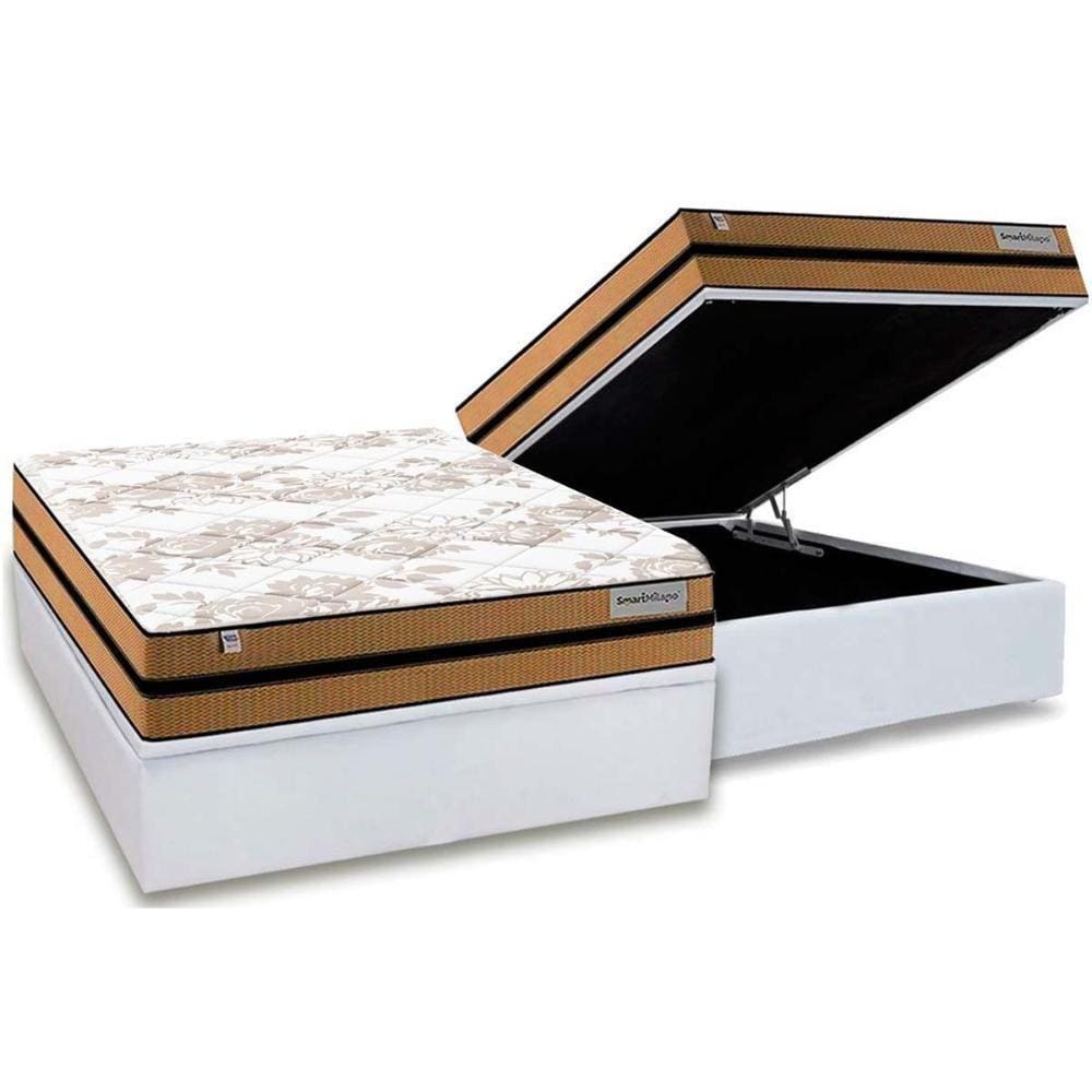 Cama Box Baú Casal: Colchão Molas Plumatex MasterPocket Ensacadas Smart Milano + Base CRC Courano White(138x188)