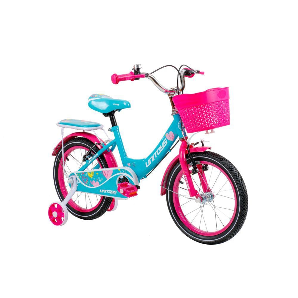 Bicicleta de menina com cestinha e rodinhas laterais Love Rosa aro 16 Infantil