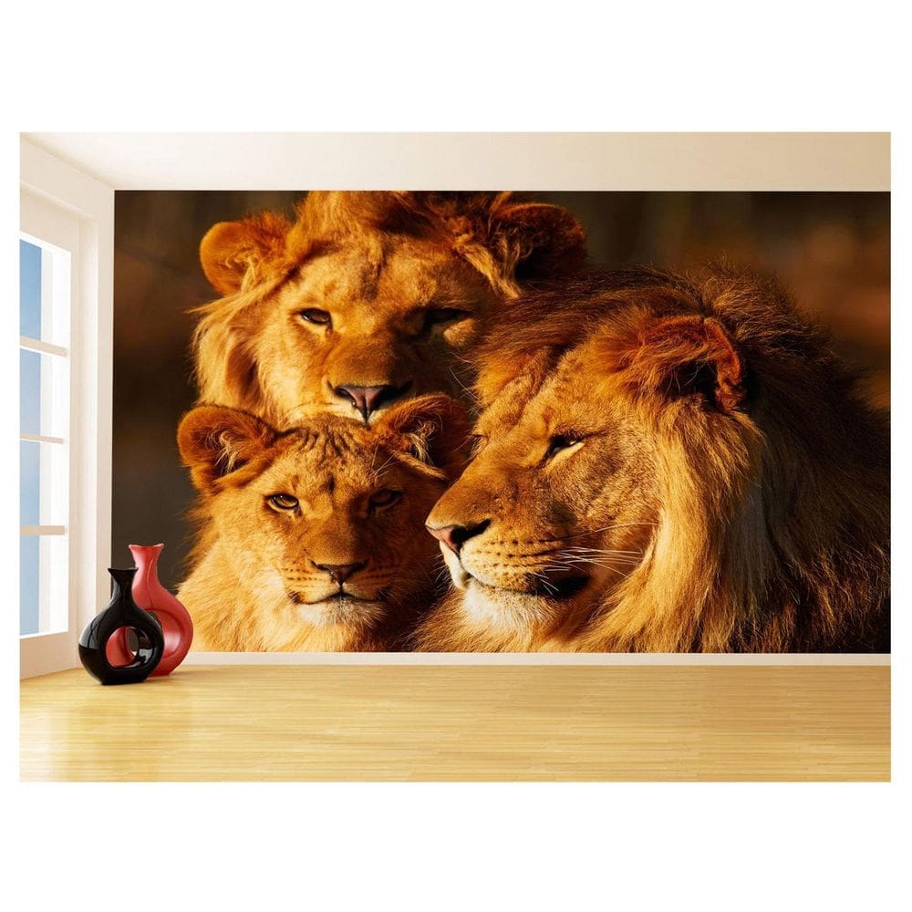 Papel De Parede Animais Leão Família Filhotes 3,5M Anm508