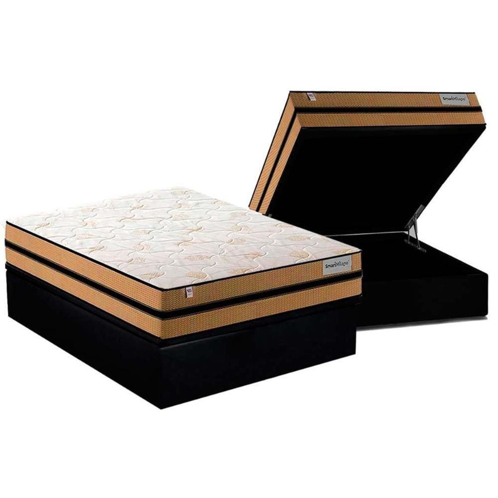 Cama Box Baú Casal: Colchão Molas Plumatex MasterPocket Ensacadas Smart Milano + Base CRC Suede Black(138x188)
