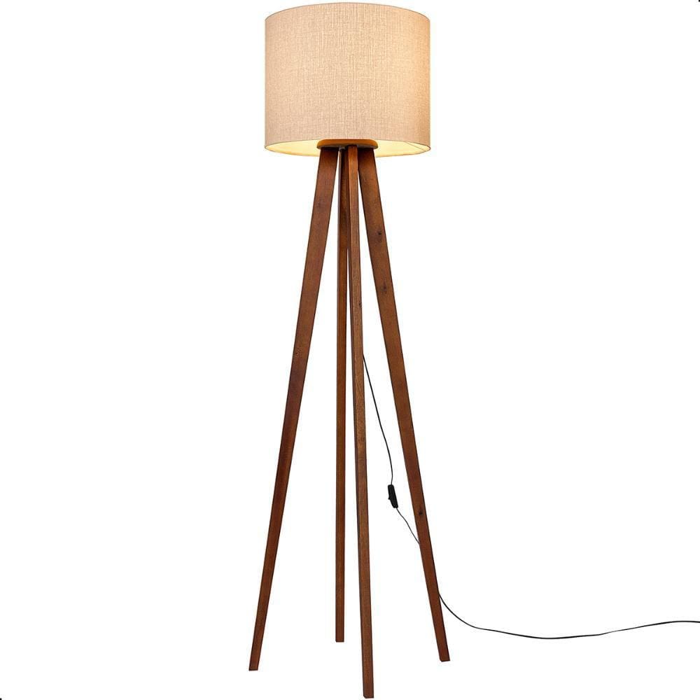 Luminária de Chão Madri com Pés de Madeira e Tecido Mônaco Bege 158cm