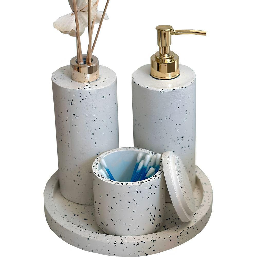 Kit Lavabo Banheiro Com Bandeja Luxo Saboneteira Aromatizador E Porta Cotonetes Artesanal