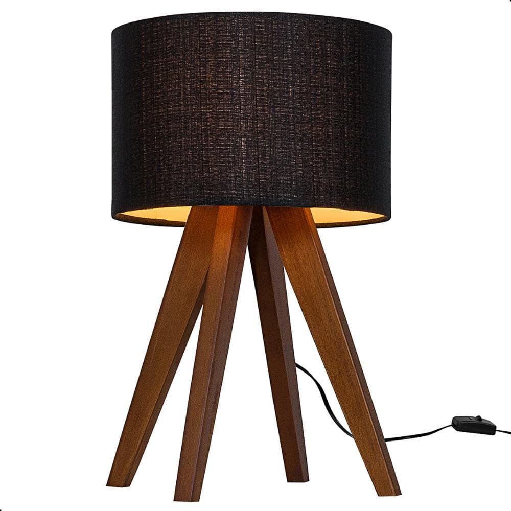 Abajur Madri com Pés de Madeira e Tecido Sapucaia Preto 51cm