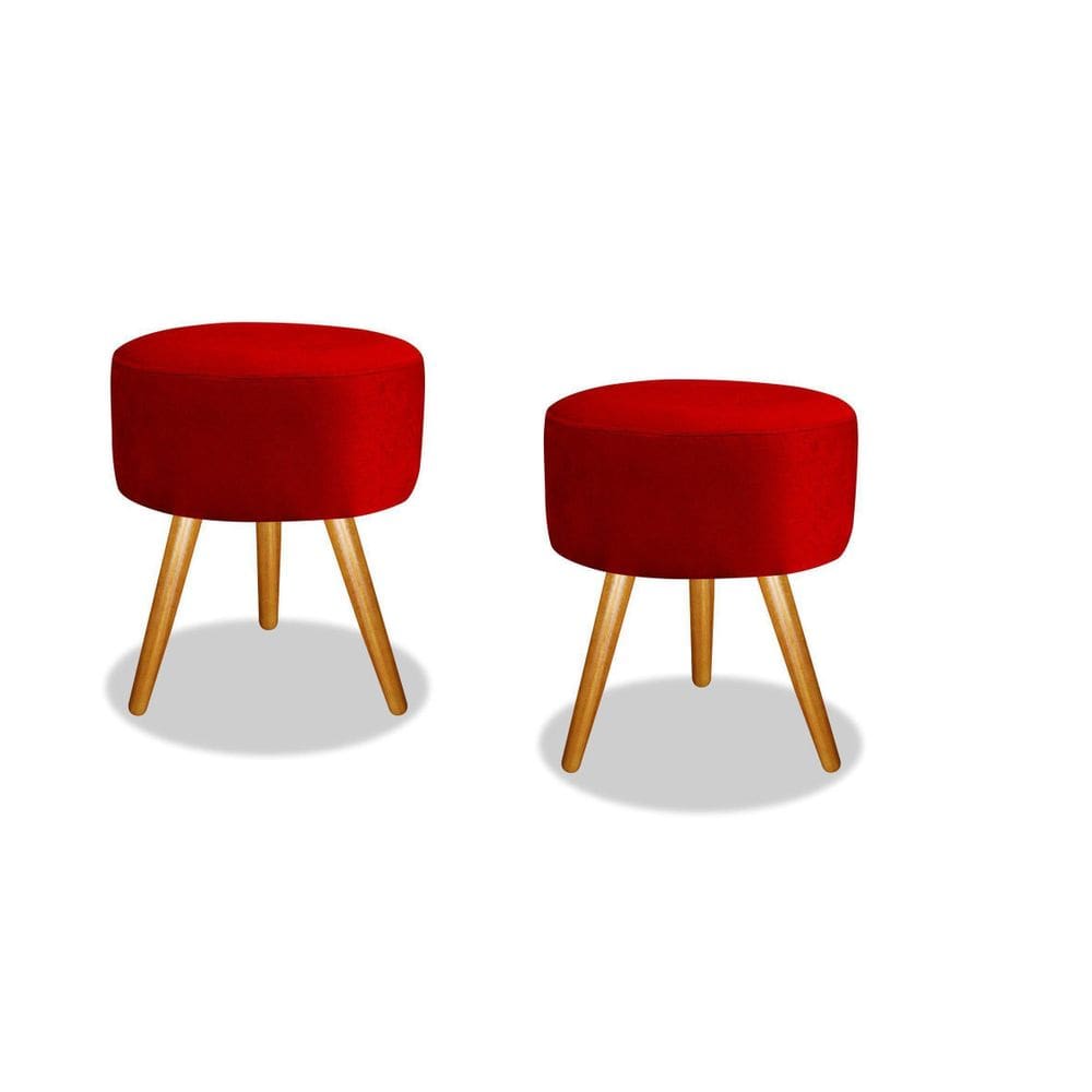 Kit 02 Puffs Redondo Luxo Suede Pés Palito Decorativo Bela