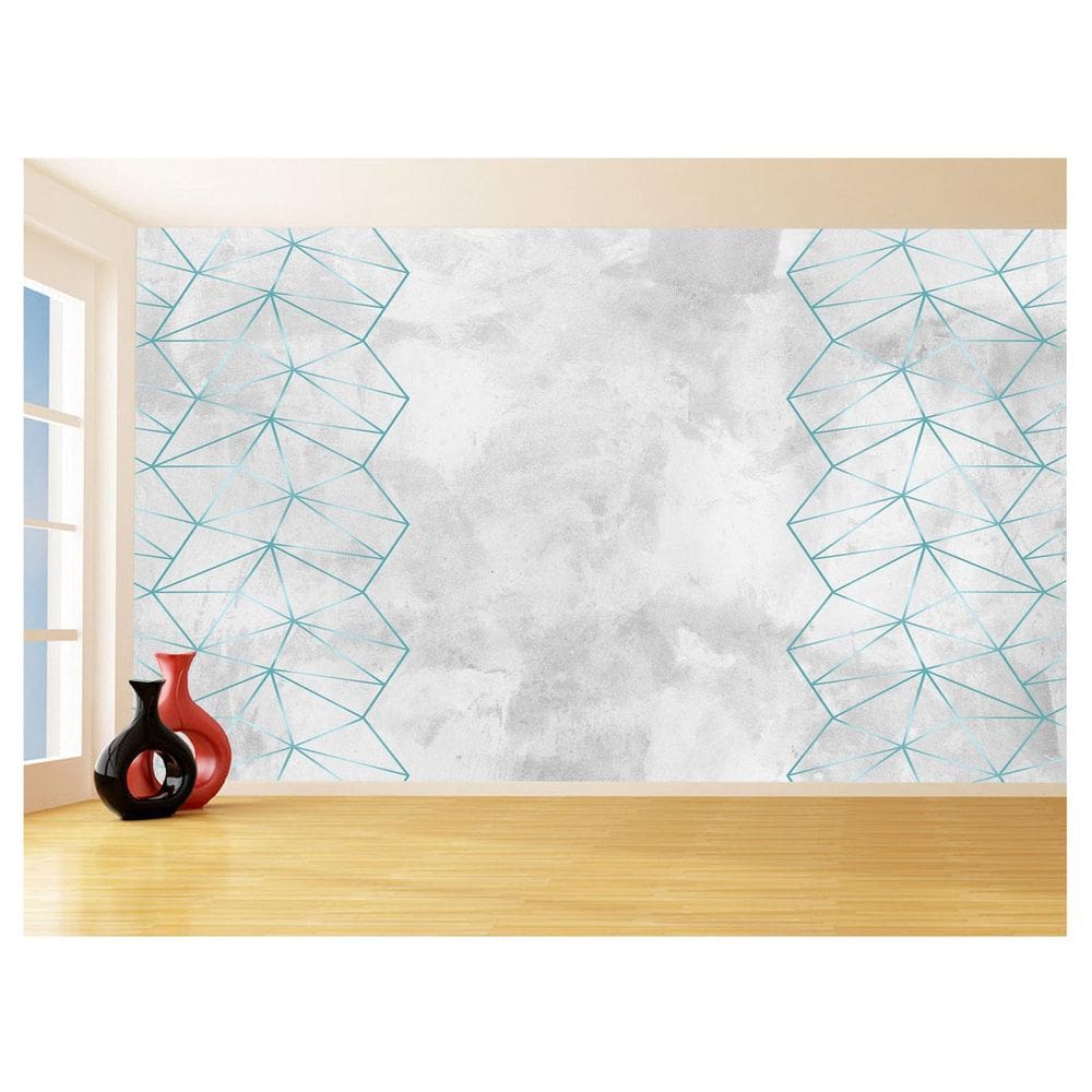 Papel De Parede Concreto Linhas Azul Turquesa 3,5M Kkt313