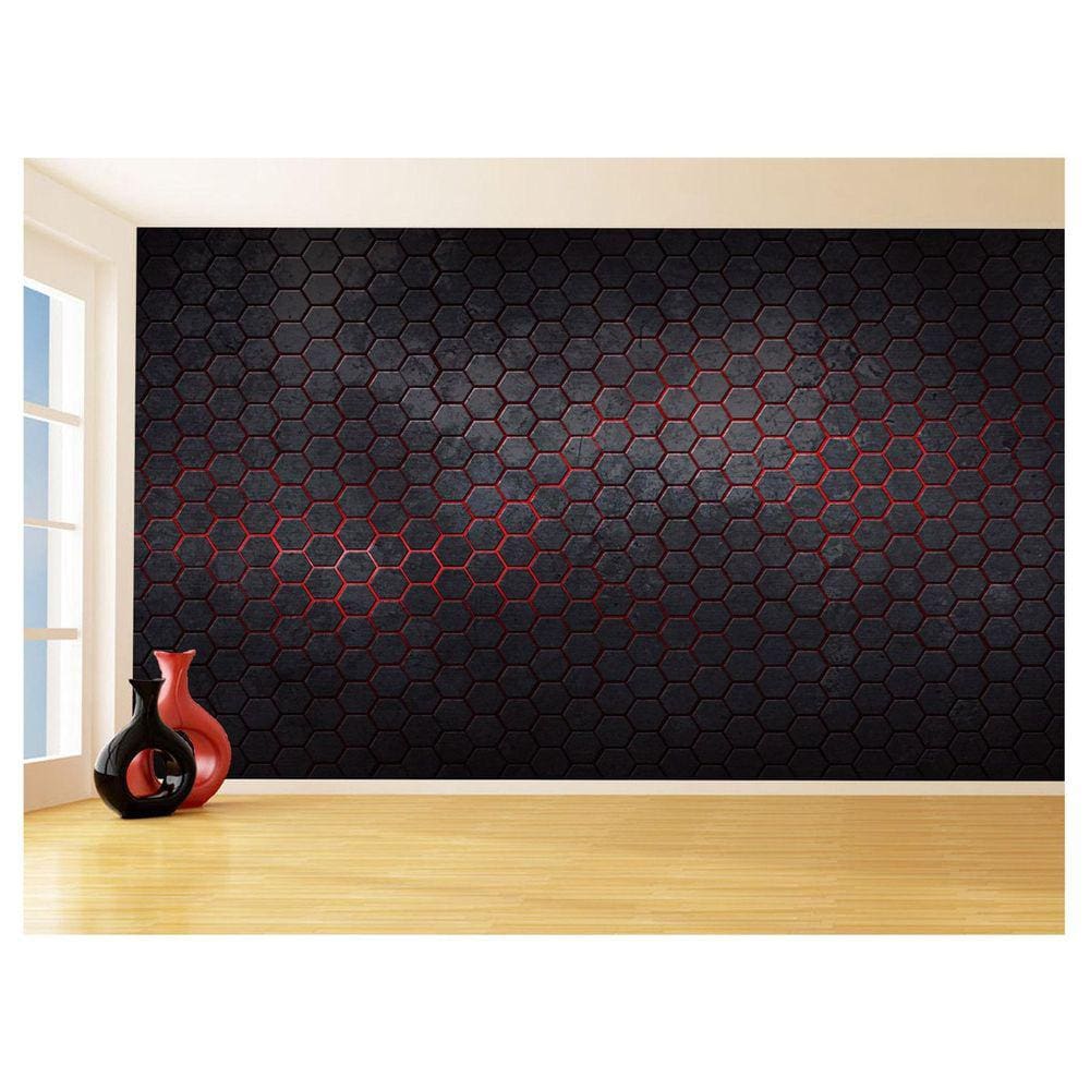 Papel De Parede Colméia Moderno Gamer Vermelho 3,5M Txt46