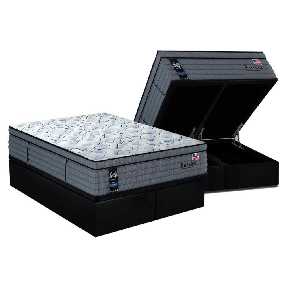 Cama Box Baú Queen: Colchão Molas Sealy MasterPocket Ensacadas Passion + Base CRC Suede Black(158x198)