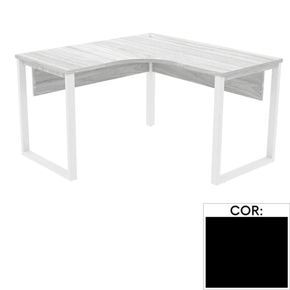 Mesa de Escritório em L Pé Tubular PE25 em MDP 155 x 155 x 60 cm Preta com Base Preta