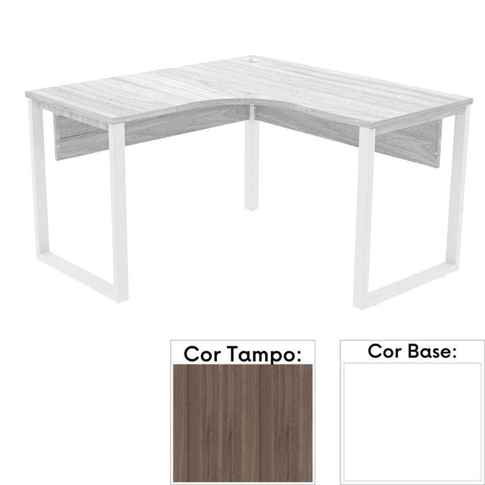 Mesa de Escritório em L Pé Tubular PE25 em MDP 155 x 155 x 60 cm Cor Walnut e Base Branca