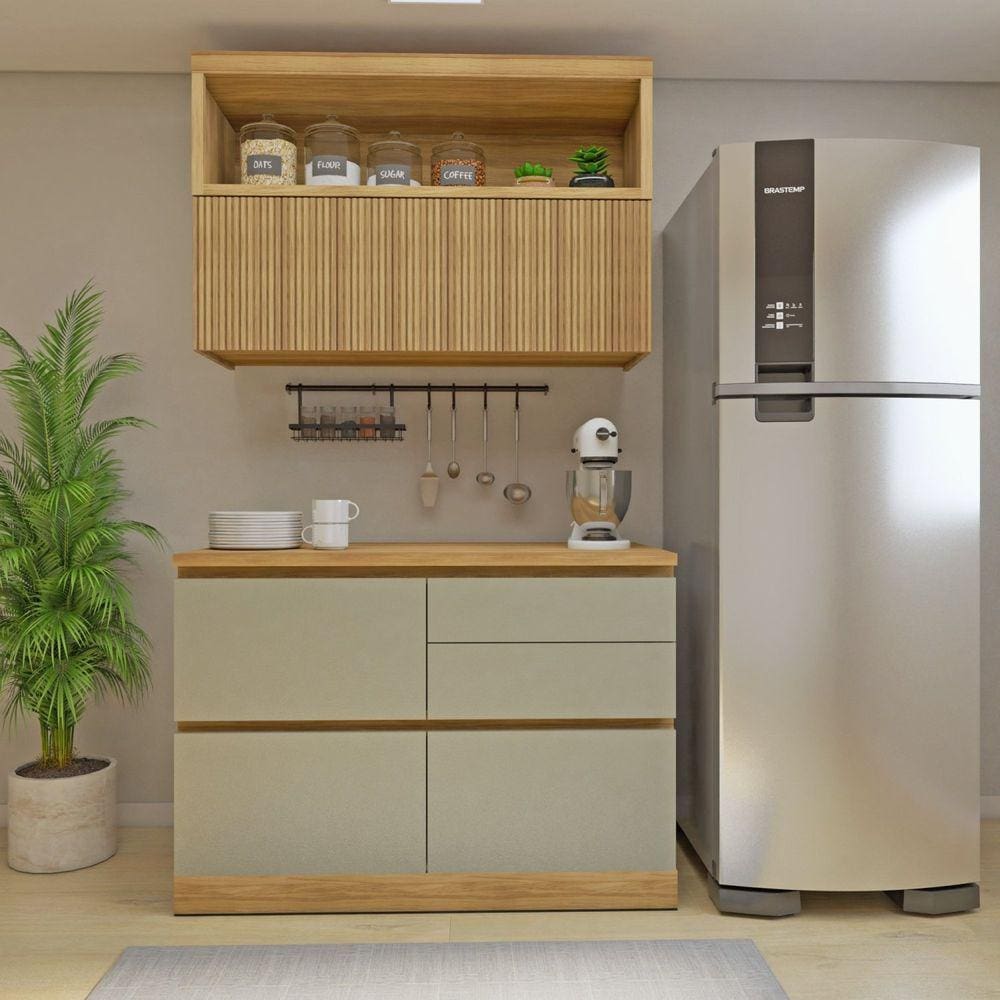 Cozinha Millena 2 Peças 120cm 100% Mdf Yescasa Marrom/Verde