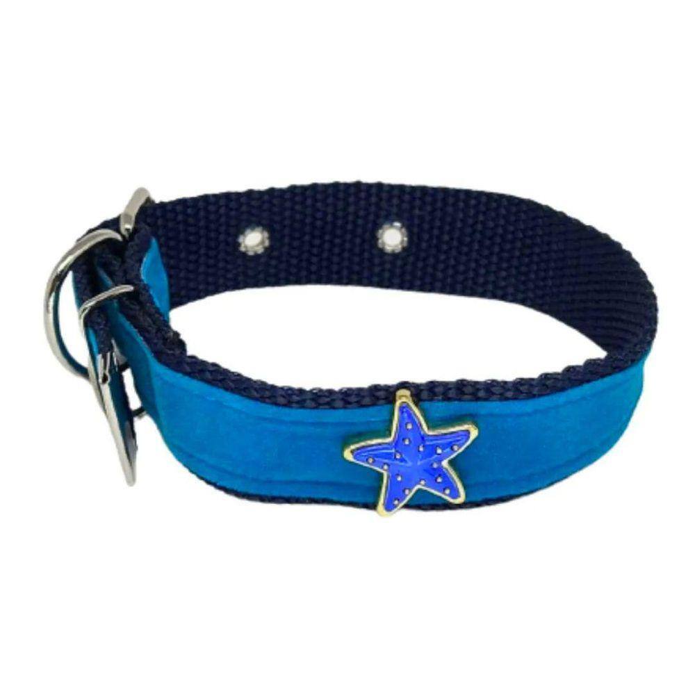 Coleira Camurça Aplique Pra Cachorro Nicapet 25Mm Cor Azul
