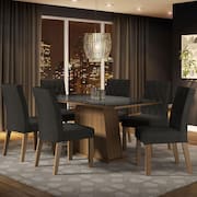 Conjunto Sala de Jantar Mesa Tampo de Vidro 6 Cadeiras Rustic/Preto/Oxford Stéfani Madesa