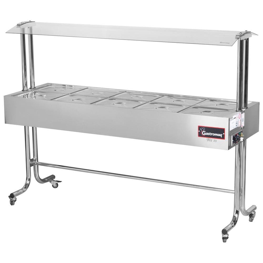 Buffet Aquecido Gastromaq Cromado 10 Cubas Tampa Inox Cobertura Vidro 220V BTE 10 ST G2 CR IV