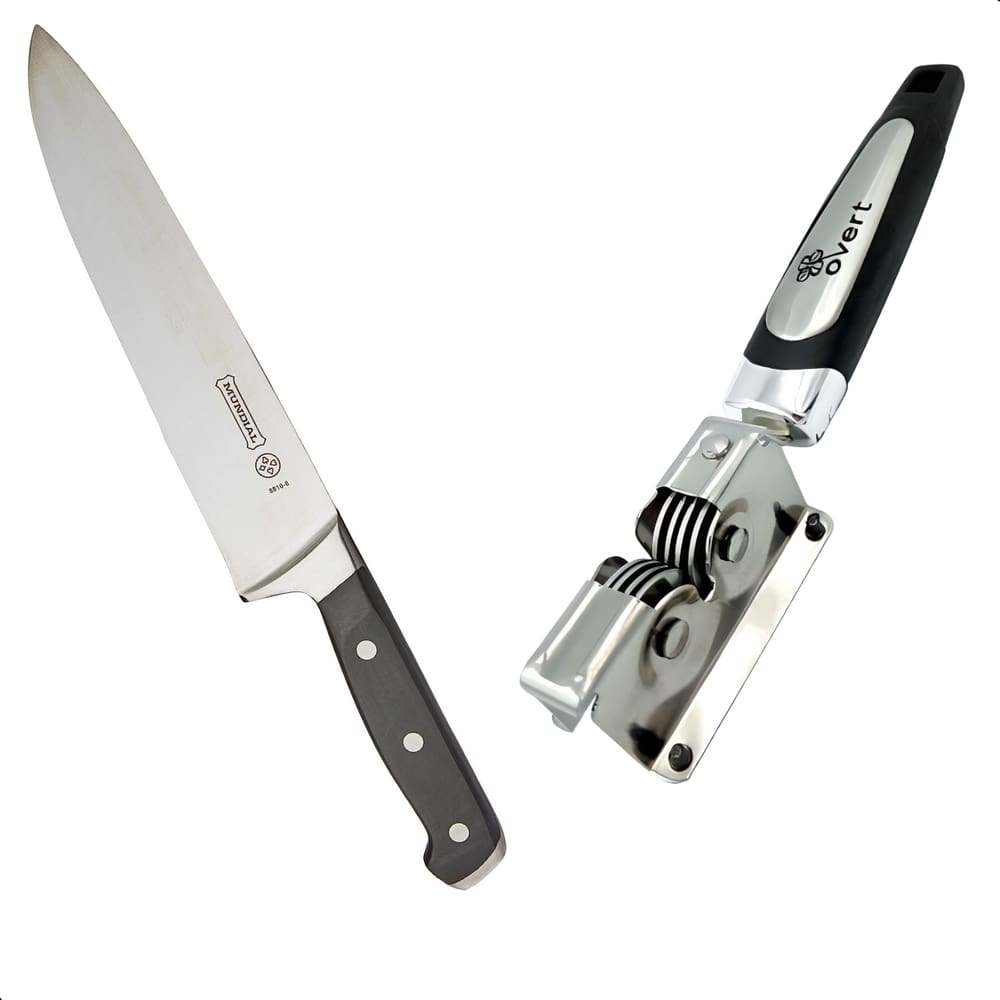 Kit Faca Carne Chef Kitchen 8\" Mundial Afiador De Faca Overt