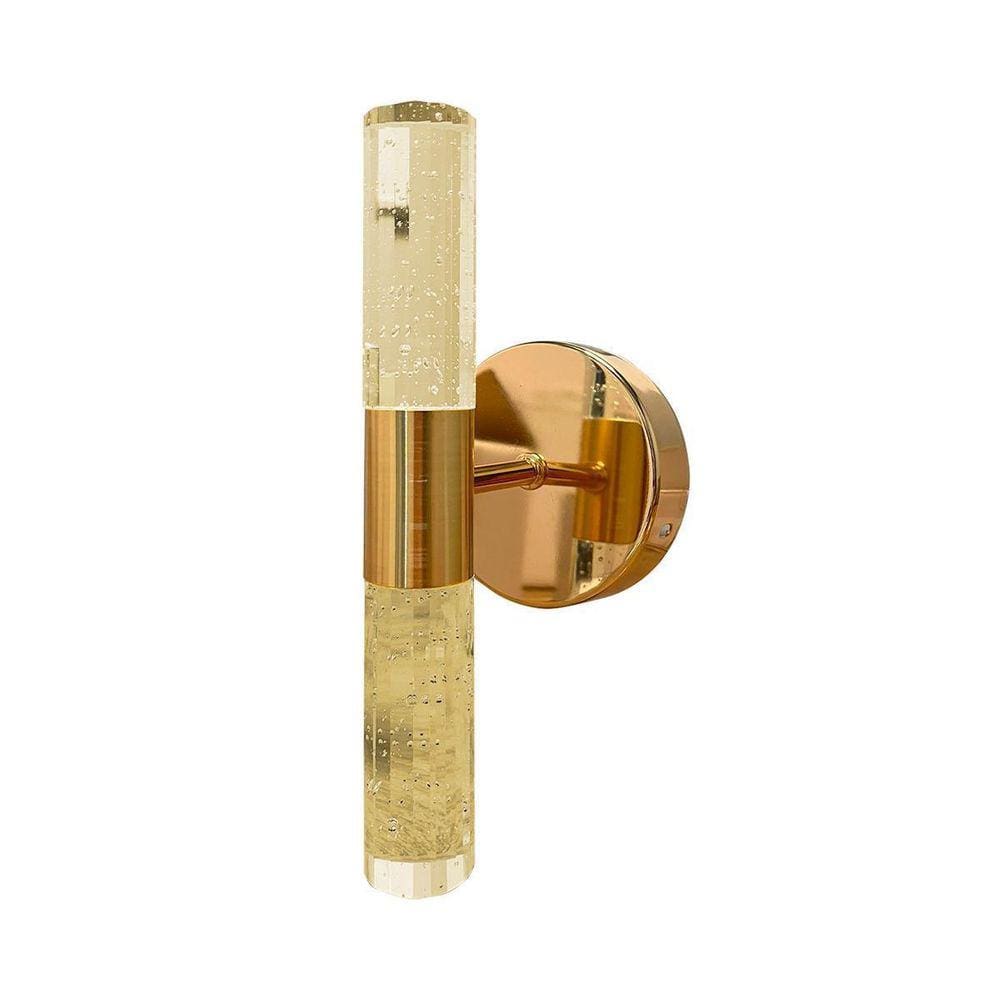 Lustre Arandela Tubo Vidro Bolhas Dourado Led 3200K 10W 23Cm