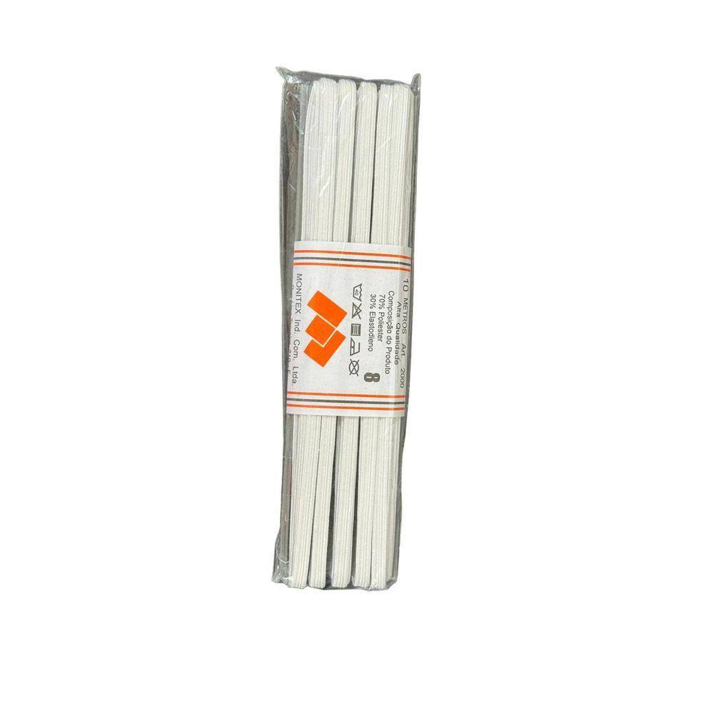 Kit 10 Rolos Elástico Nº08 Branco 04Mm Chato Com 10Mts Cada