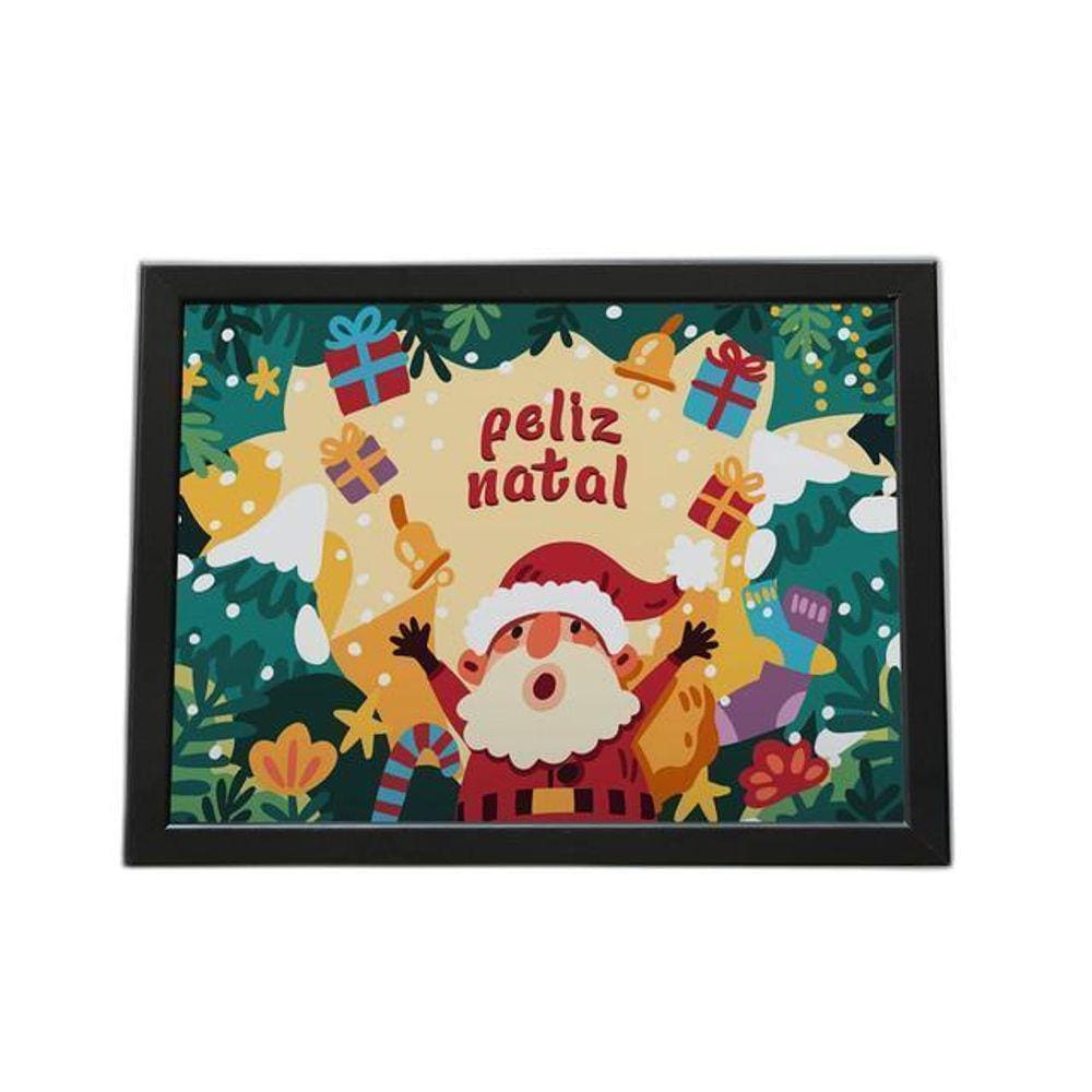 Quadro Com Moldura Feliz Natal Papai Noel Com Presentes