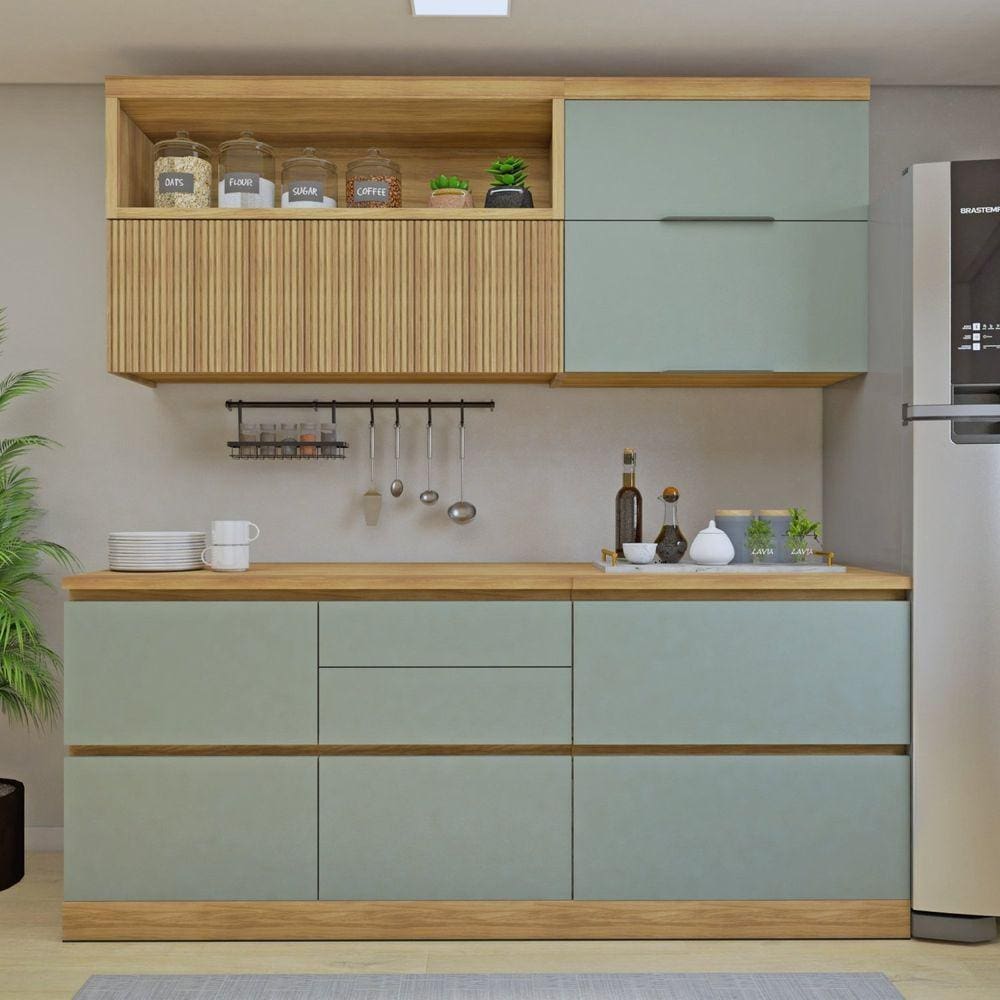 Cozinha Millena 4 Peças 100% Mdf Yescasa Marrom/Verde