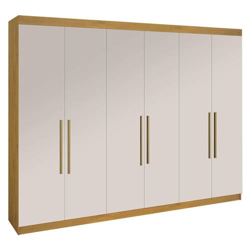 imagem-Guarda Roupa Da Vinci 6 Portas 6 Gavetas Casal D Doro Cor Cinamomo Off White