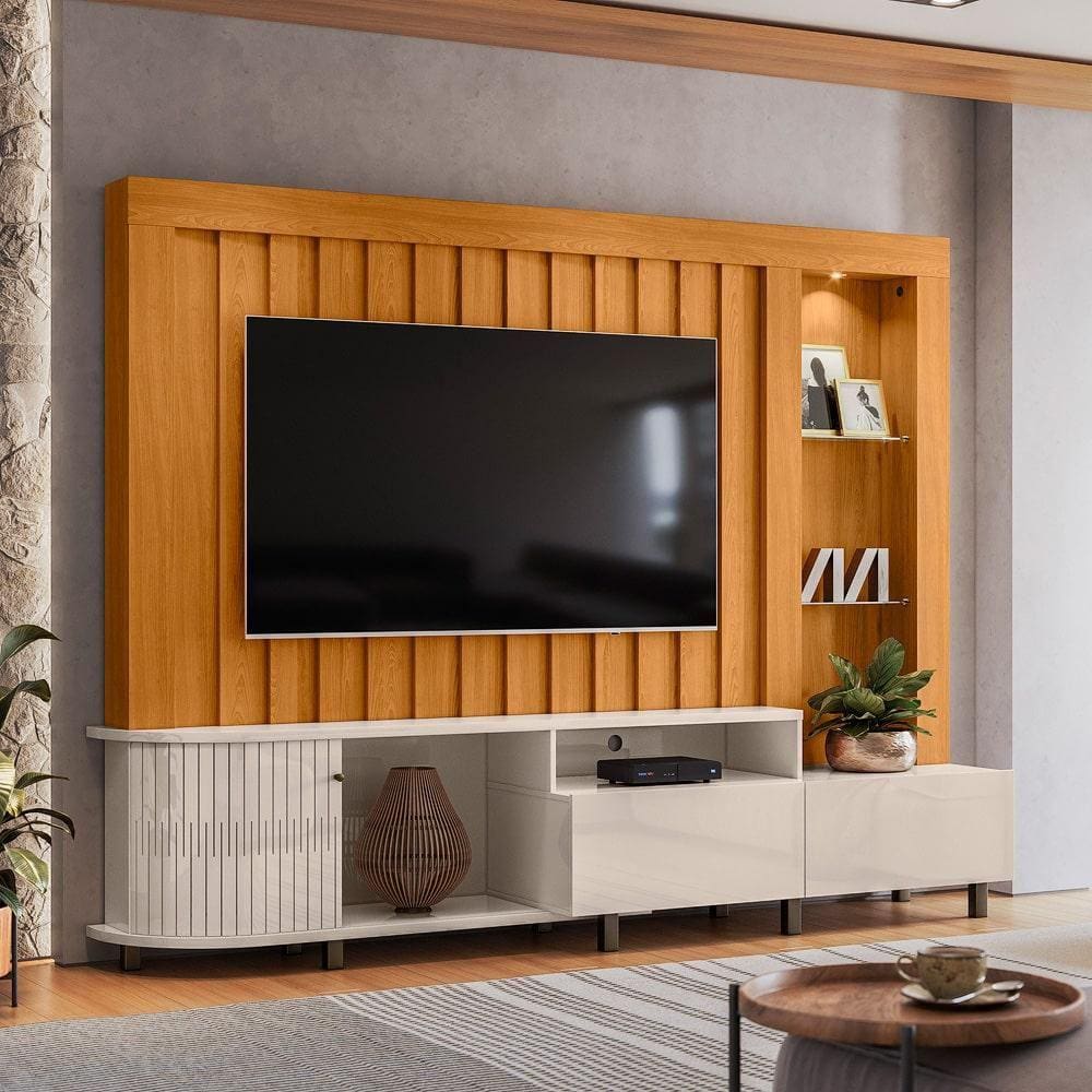 Painel Le Mans Ripado para TV até 70 polegadas - Cinamomo/Off White - Madetec