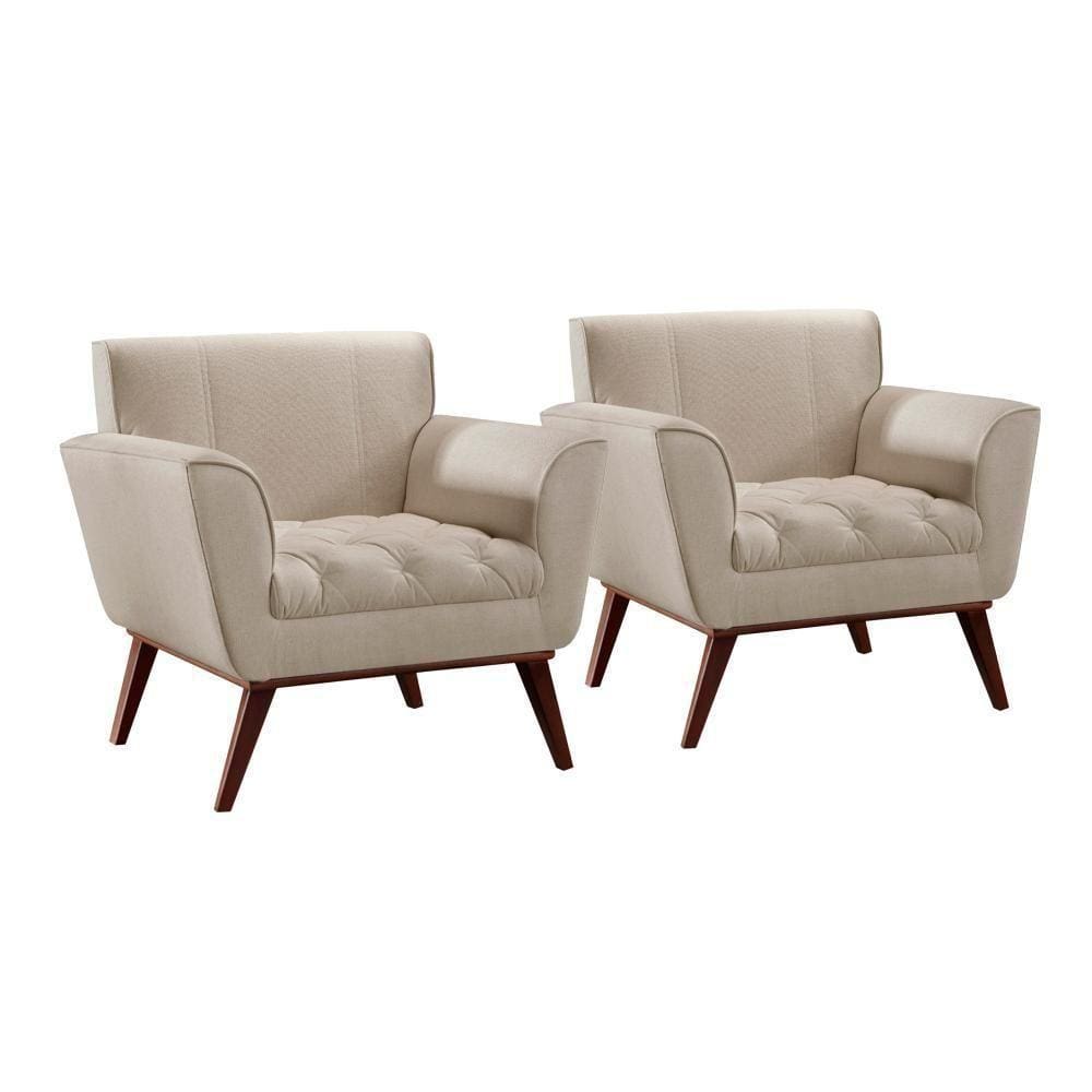 Conjunto - 2 Poltronas Lise Luxo Madeira Maciça Castellar Linho Bege Claro