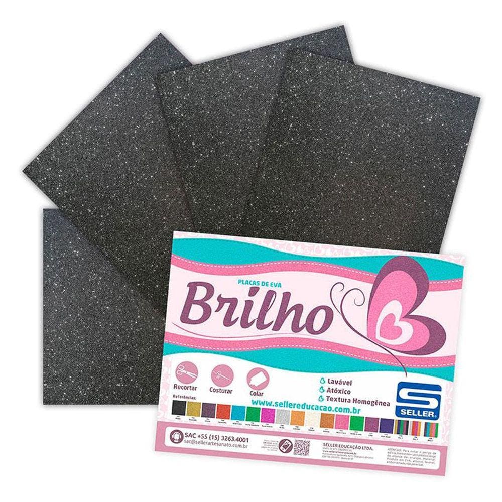 Placa de EVA 40x60cm com glitter Preto 5 folhas - Seller