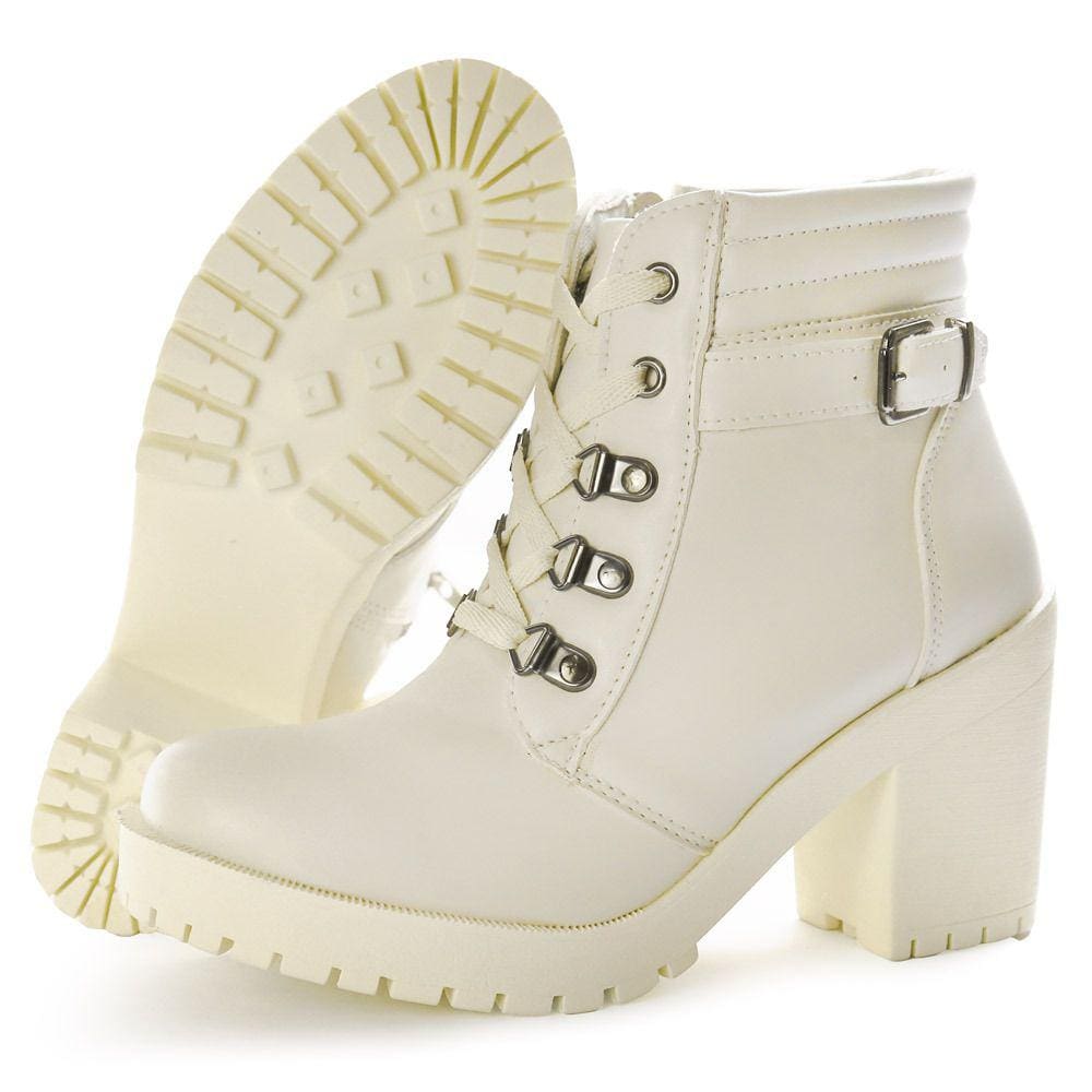 Bota Feminina Tratorada Cano Medio Off White