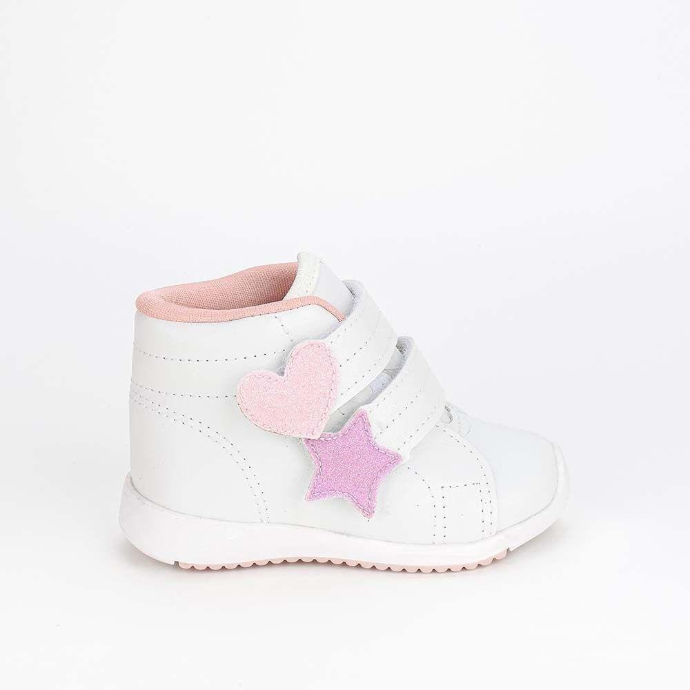 Tênis Cano Alto Bebê Feminino Kidy Colors Patches Branco