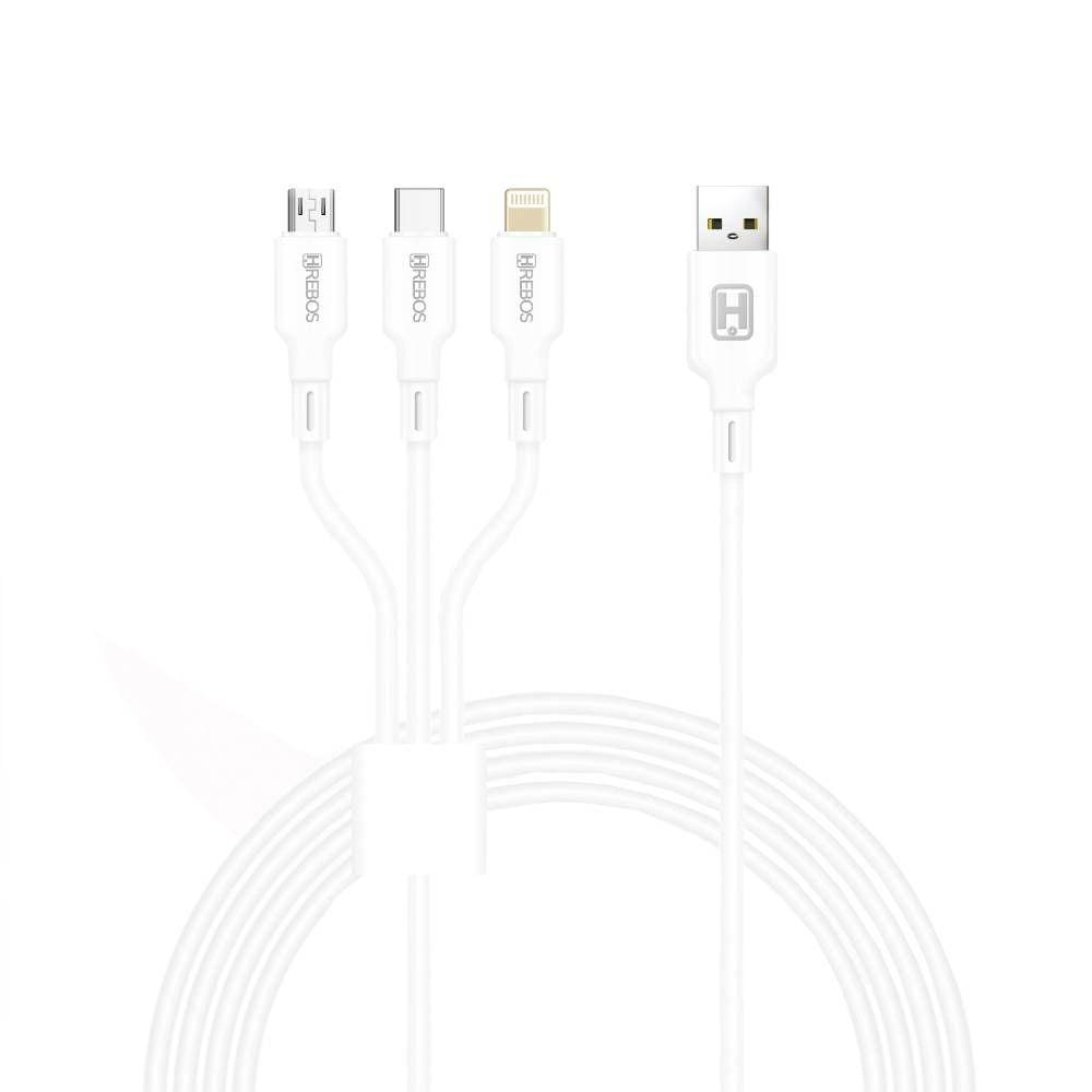 CABO DE CELULAR 3 EM 1 - 1 METRO USB lightning - V8 E TIPO-C HREBOS HS-264