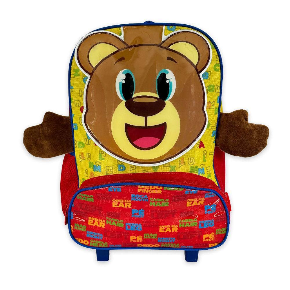 Mochila Infantil Escolar Rodinha Silicone Ursinho Unissex