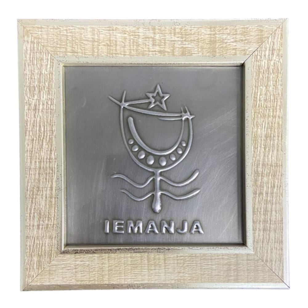 Quadro Iemanjá Orixá Madeira Carvalho e Metal 13 x13 cm