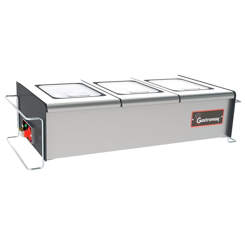Buffet de Mesa Aquecido Gastromaq Super Luxo Inox 3 Cubas Tampa Vidro 127V BTME 03 SL V