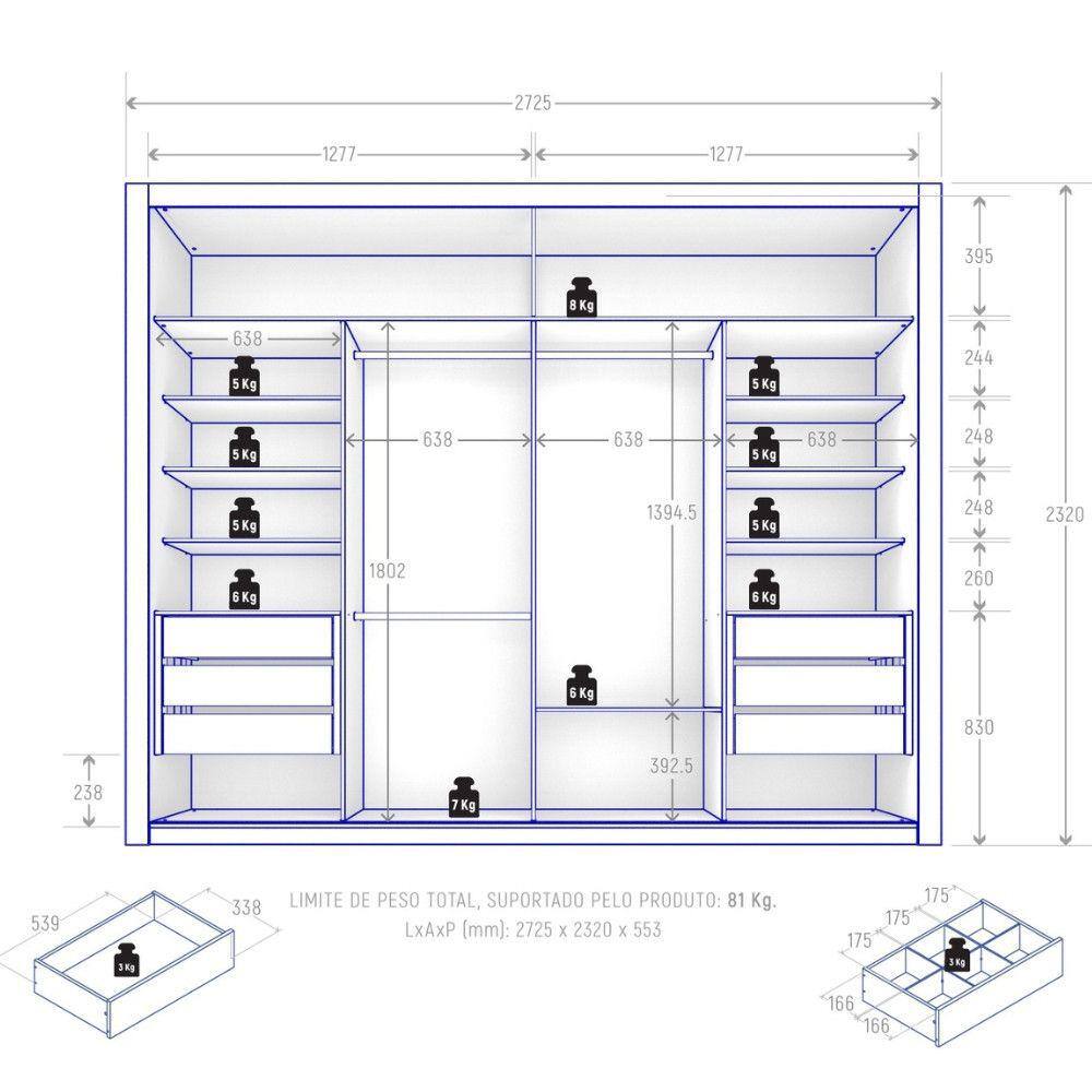 Guarda Roupa Casal 2 Portas 6 Gavetas Imperador | Extra