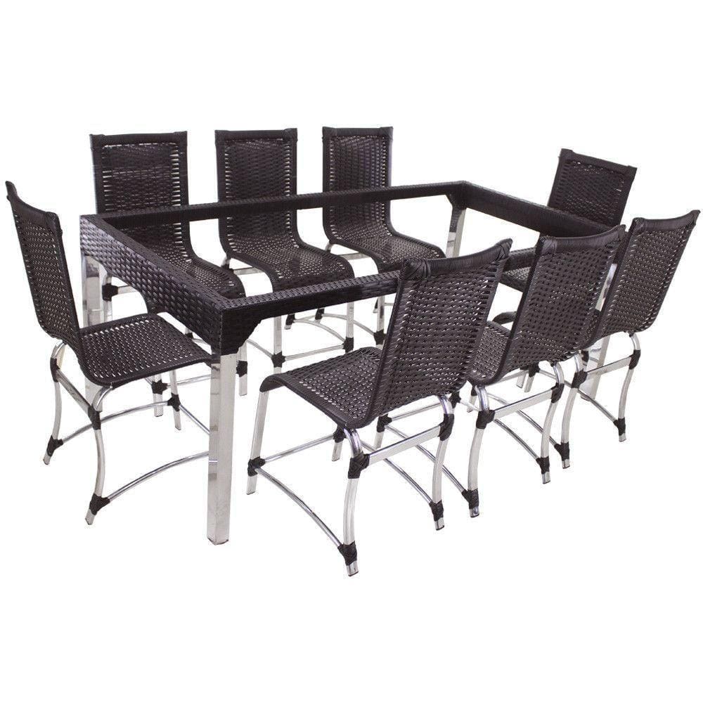 10 Cadeiras Haiti E Mesa De Jantar 240x100 Alumínio Trama Preto
