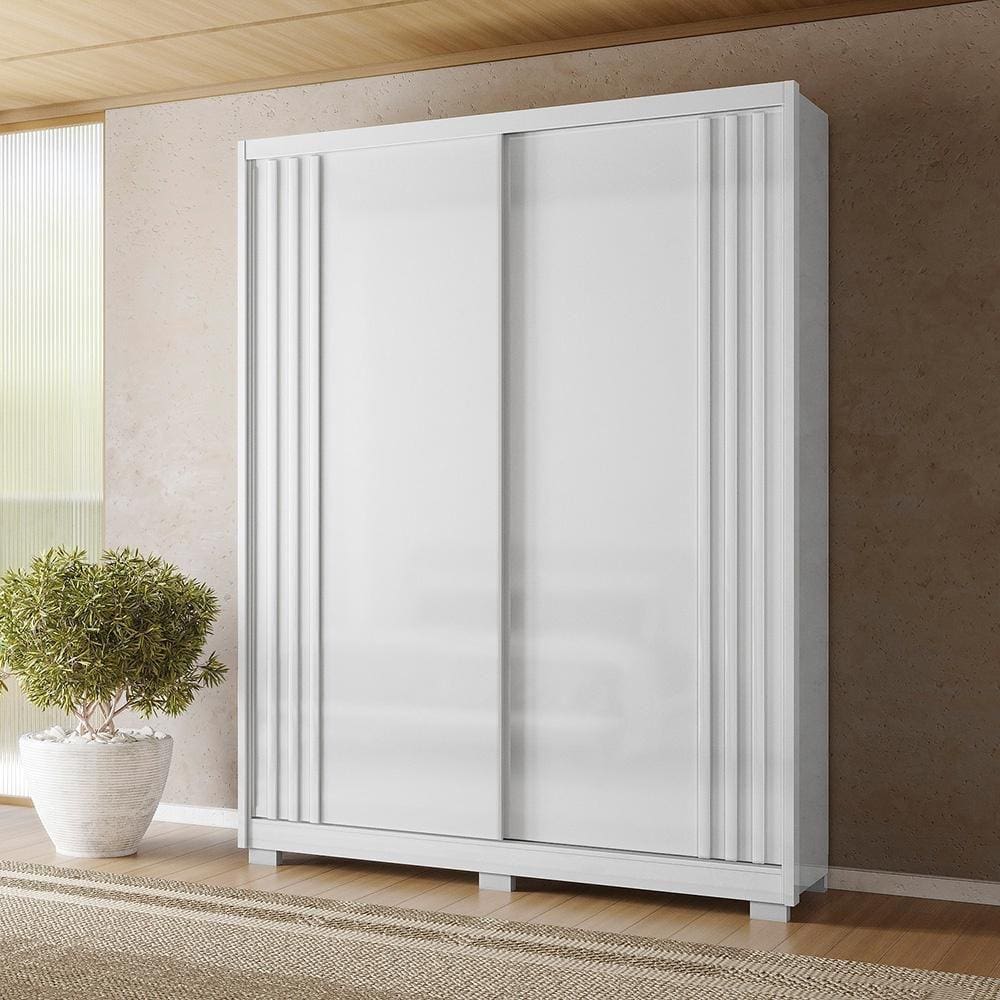 Guarda Roupa Roupeiro 02 Portas 03 Gavetas Colorado Branco Ripado Moval