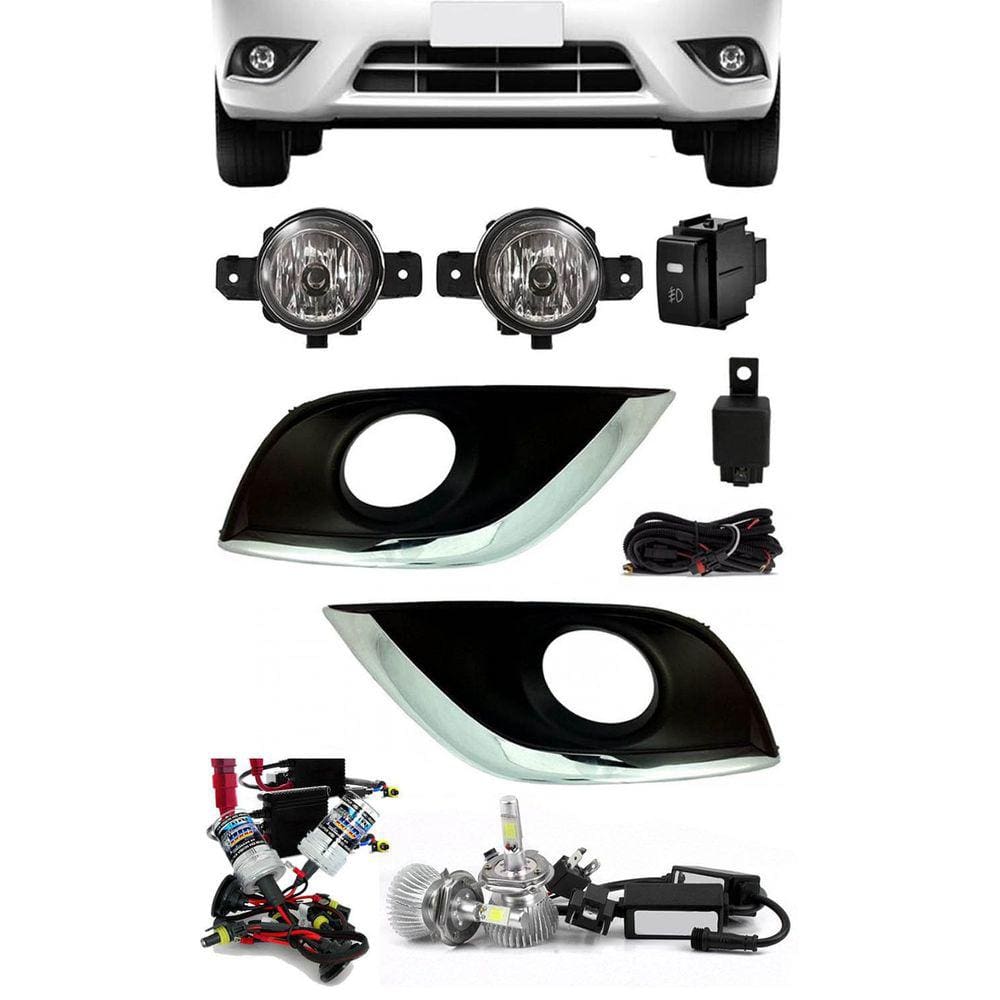 Kit Farol de Milha Neblina Versa 2015 2016 2017 2018 2019 2020 Com Molduras Externas Kit Xenon 6000K / 8000K ou Kit Lâmpada Super LED 6000K