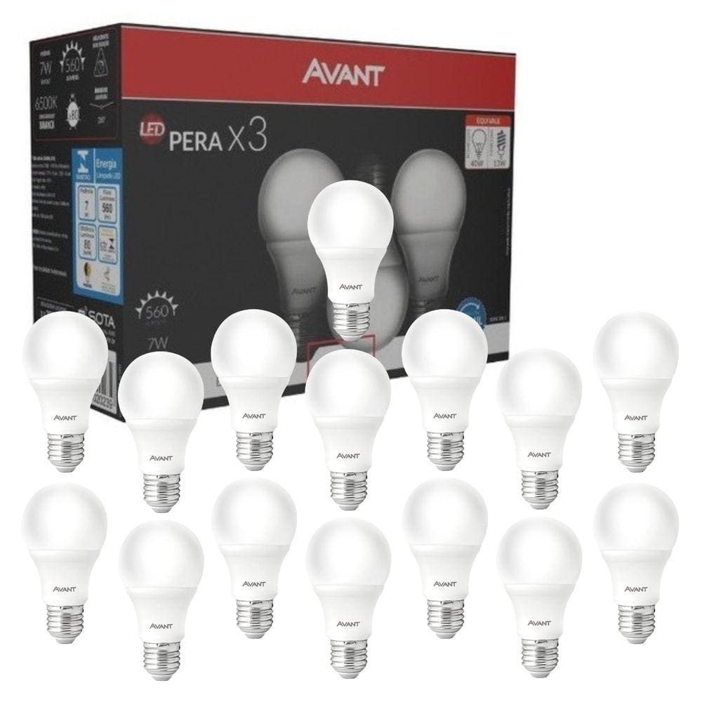 Kit 15 Lâmpadas Led Pera E27 7W 6500K Avant Bivolt - Branca