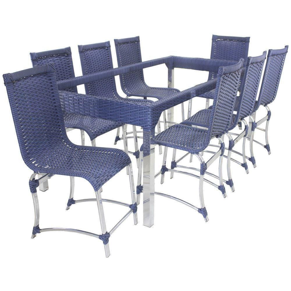 10 Cadeiras Haiti E Mesa De Jantar 240x100 Alumínio Trama Azul Dark