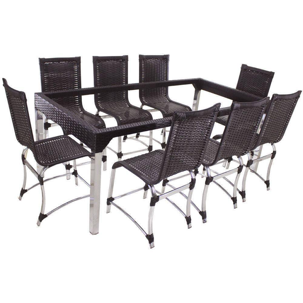 10 Cadeiras Haiti E Mesa De Jantar 240x100 Alumínio Trama Tabaco
