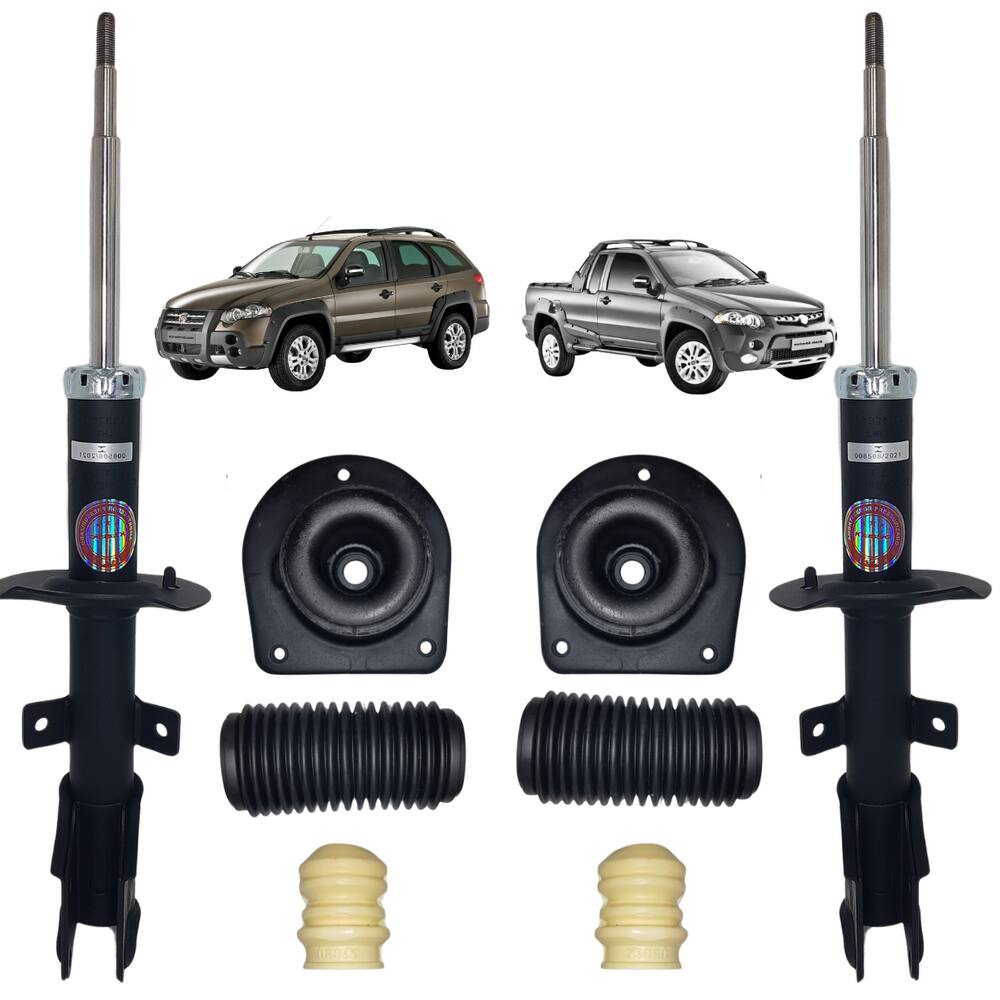 02 Amortecedor Esquerdo+Direito Kayaba Dianteiro+Kit Batente Fiat Strada Adventure Locker 2010 A 2020