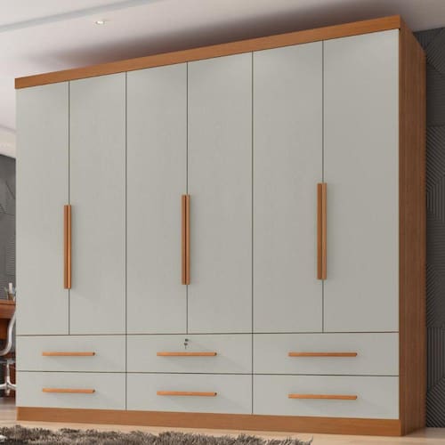imagem-Guarda Roupa Casal 6 Portas 6 Gavetas Maximus Plus II Zanzini - Cinza Claro
