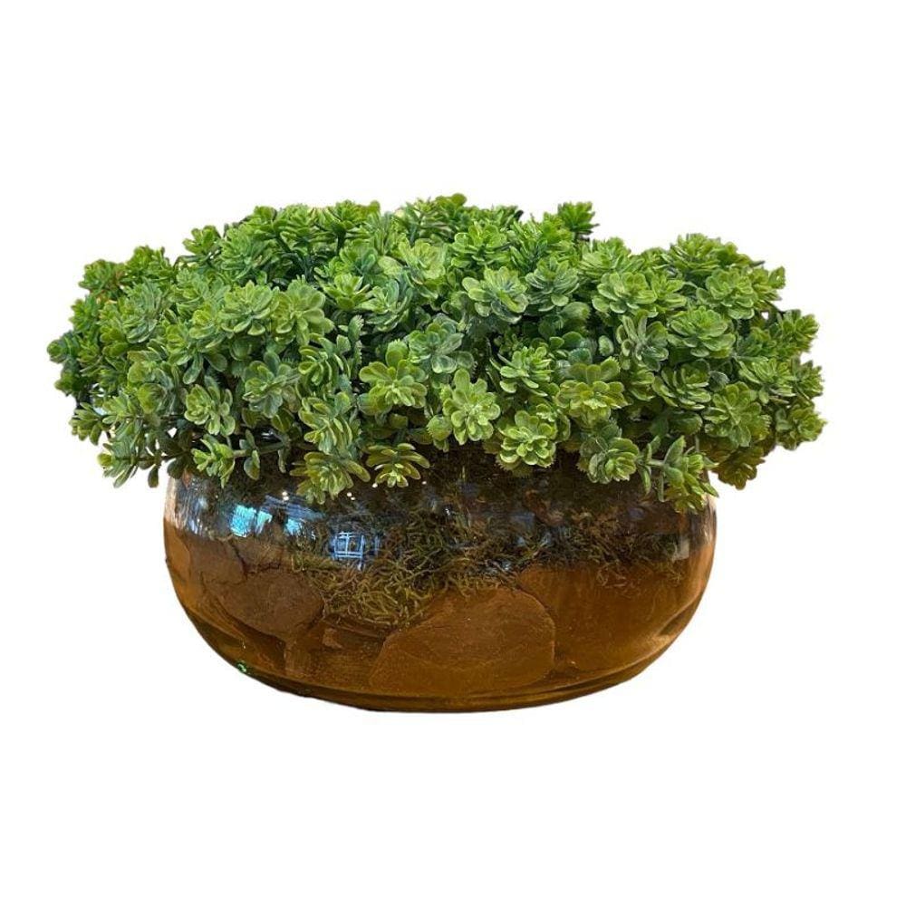 Arranjo Centro de Mesa Vaso Incolor com Verdinho Completo