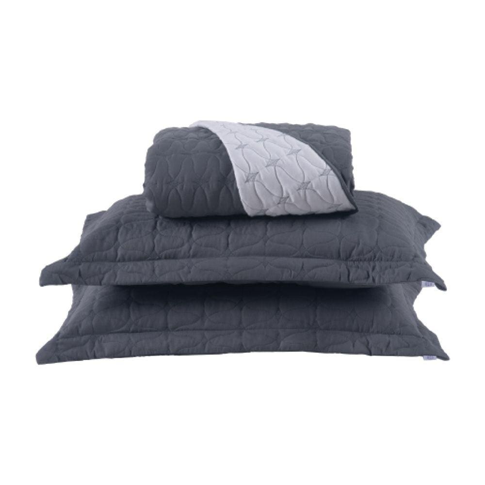 Cobre Leito King Cristal Percal 200 Fios Bordado 3 Peças - Grafite