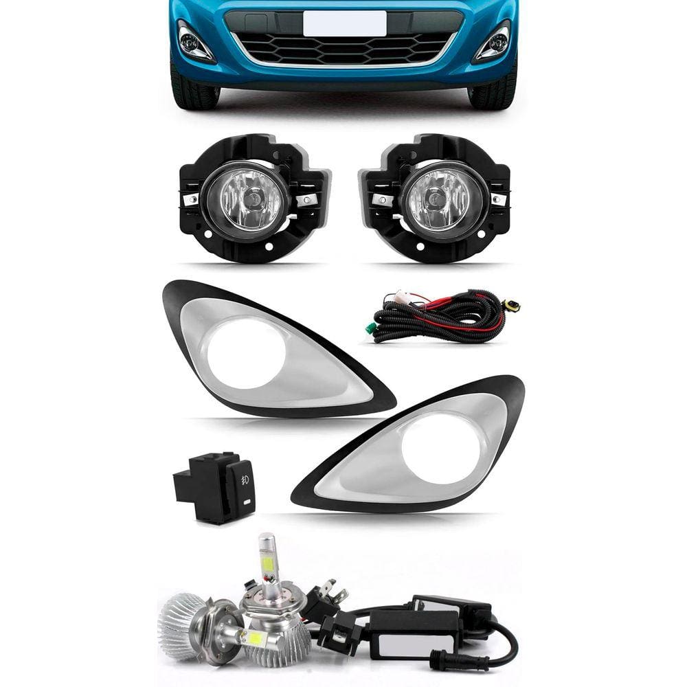 Kit Farol de Milha Neblina March 2014 2015 2016 2017 2018 + Kit Lâmpada Super LED 6000K